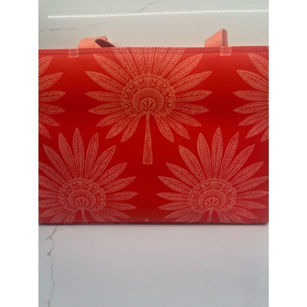 NWOT Spartina 449 Coral Floral Tote with Pale Pink Handles - Picture 6 of 8
